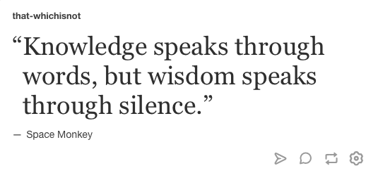 "Knowledge speaks through
words, but wisdom speaks
through silence."