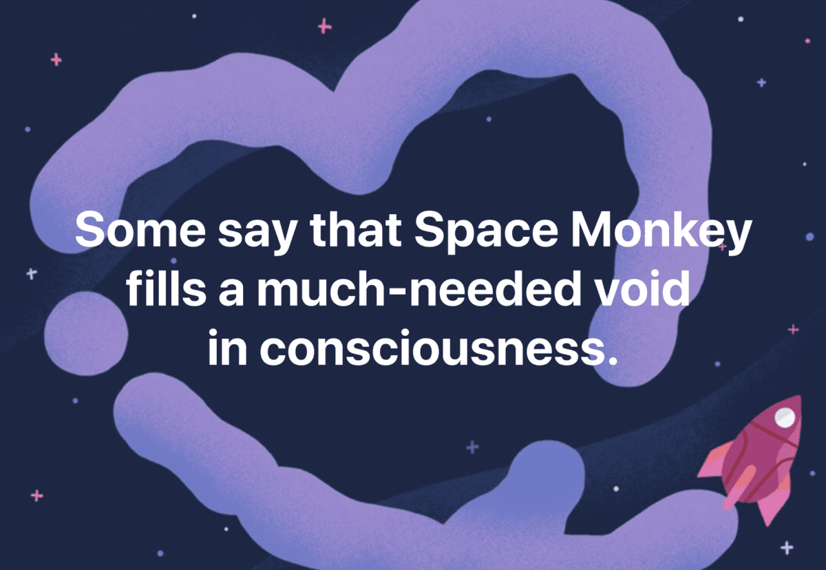 Some say that Space Monkey fills a much-needed void in consciousness.